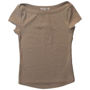 NWT Women's Antistar Beige Ribbed Boatneck Cap Sleeve Tee